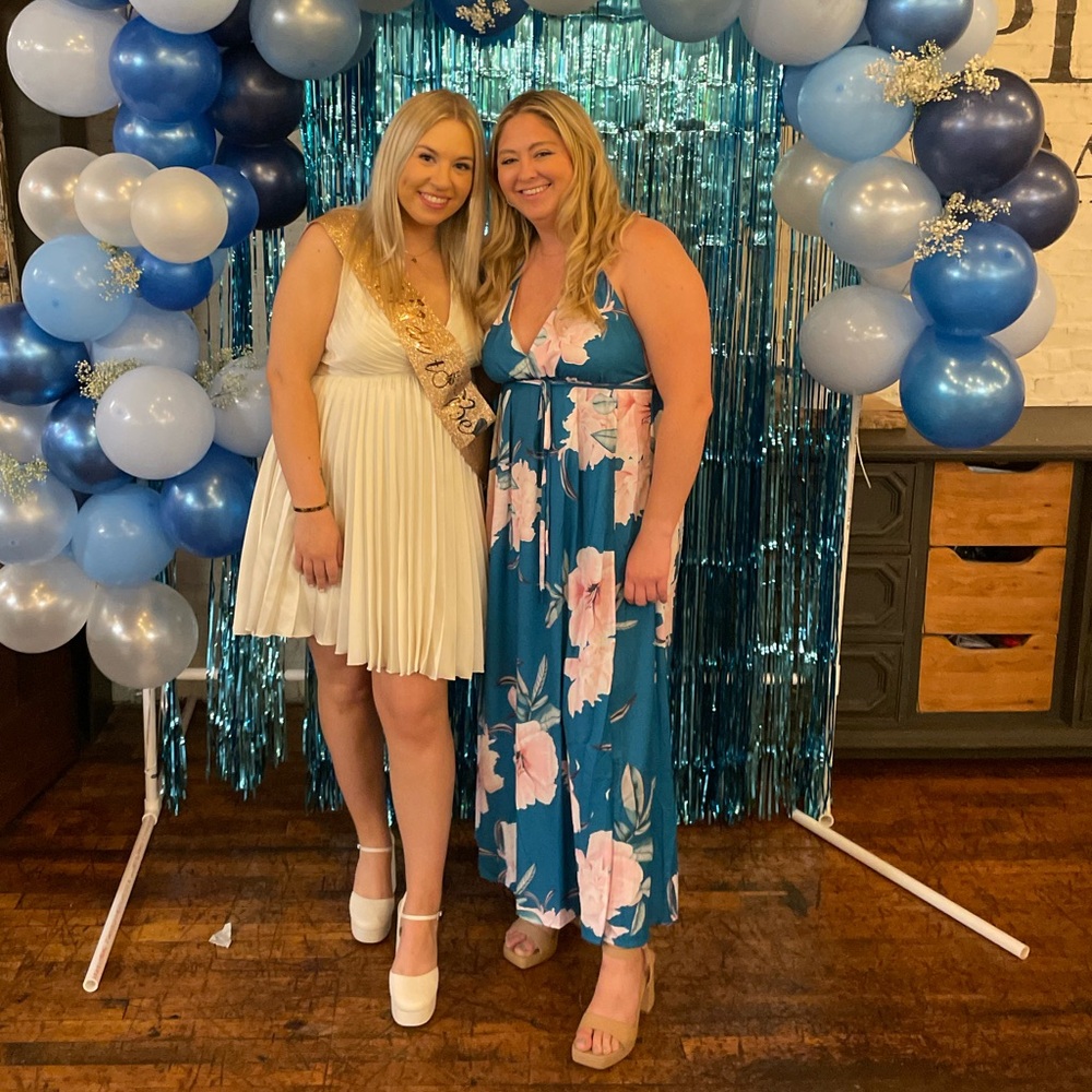 Blue maxi dress with florals